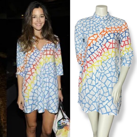 Desigual Shirt Dress Tunic Mini Rainbow Print Abstract Colorful Sz 40 US Medium - Picture 1 of 16